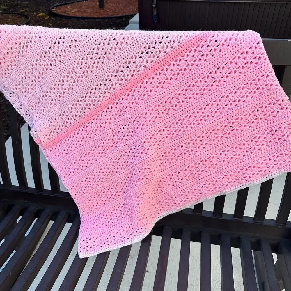 Vintage Hand-Crocheted Pink Gradient Throw Blanket | Soft & Cozy | Handmade